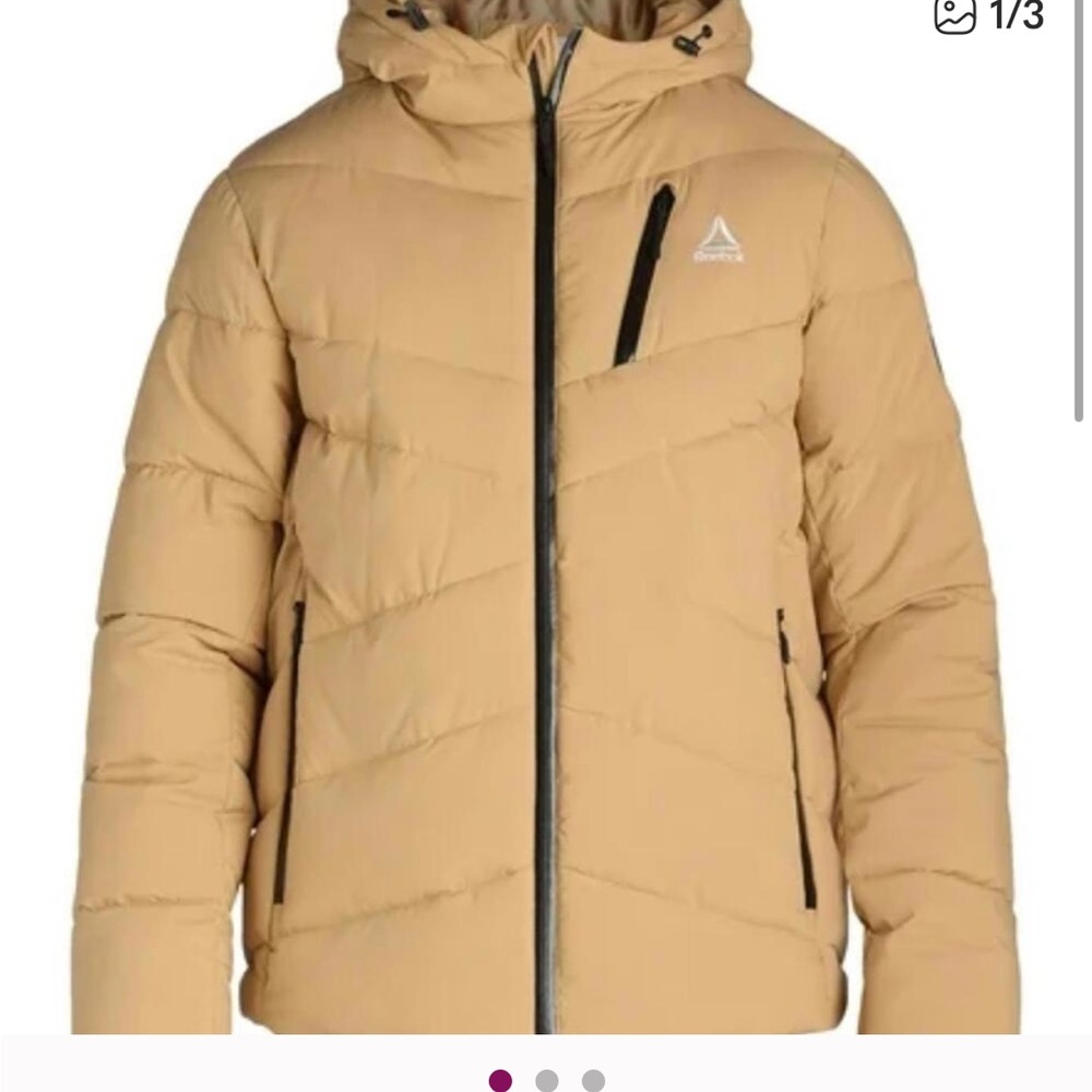 NEW Reebok Beige Hooded Puffer Jacket Men’s XL NWT